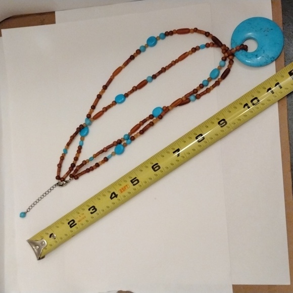 SOLD!! Vtg Coldwater Creek Turquoise Horn Doughnut Orb Wooden Double Necklace! - Picture 7 of 8
